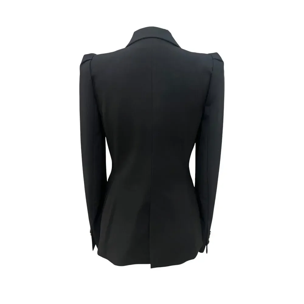 Zara Woman Blazer Womens Small Black Puff Shoulder One Button Lined Jacket